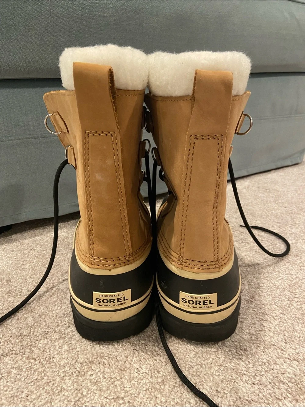 Sorel Caribou Boots Mens 8.5 Waterproof Tan Leather Winter Snow Faux Fur